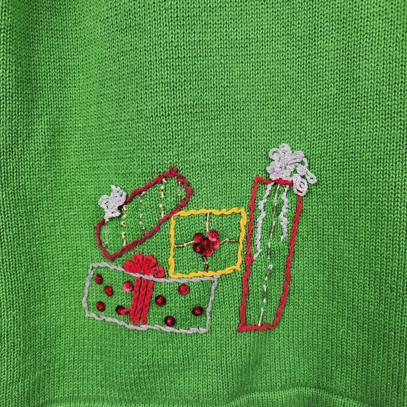 Susan Bristol Medium Holiday Christmas Sweater Green Tacky Santa Pull-over Knit - Picture 7 of 9